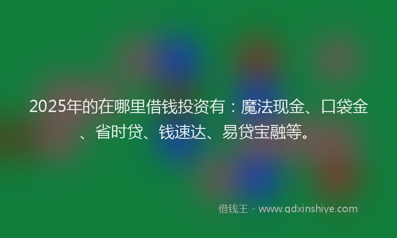 2025年的在哪里借钱投资有：魔法现金、口袋金、省时贷、钱速达、易贷宝融等。