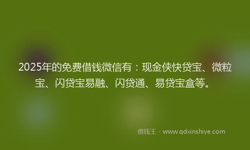 2025年的免费借钱微信有：现金侠快贷宝、微粒宝、闪贷宝易融、闪贷通、易贷宝盒等。
