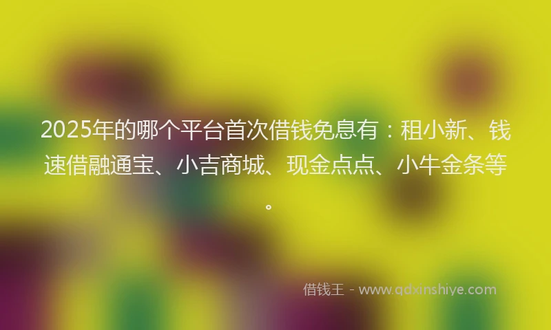 2025年的哪个平台首次借钱免息有：租小新、钱速借融通宝、小吉商城、现金点点、小牛金条等。