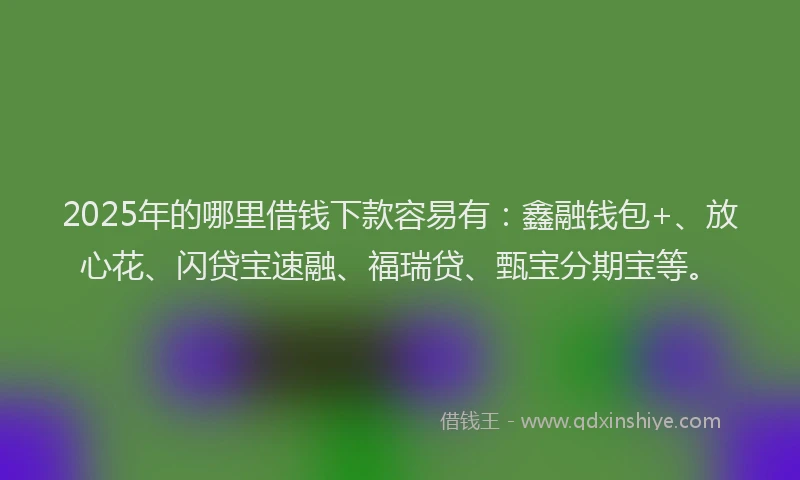 2025年的哪里借钱下款容易有：鑫融钱包+、放心花、闪贷宝速融、福瑞贷、甄宝分期宝等。