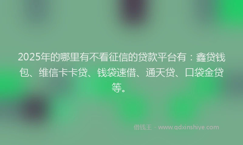 2025年的哪里有不看征信的贷款平台有：鑫贷钱包、维信卡卡贷、钱袋速借、通天贷、口袋金贷等。