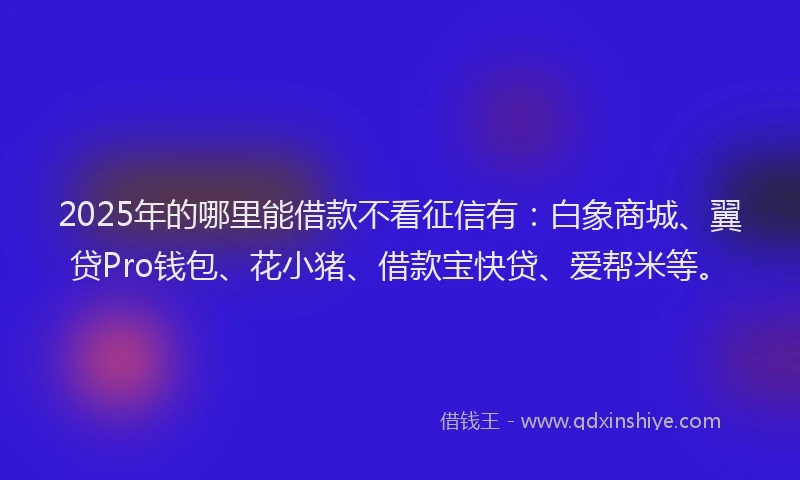 2025年的哪里能借款不看征信有：白象商城、翼贷Pro钱包、花小猪、借款宝快贷、爱帮米等。