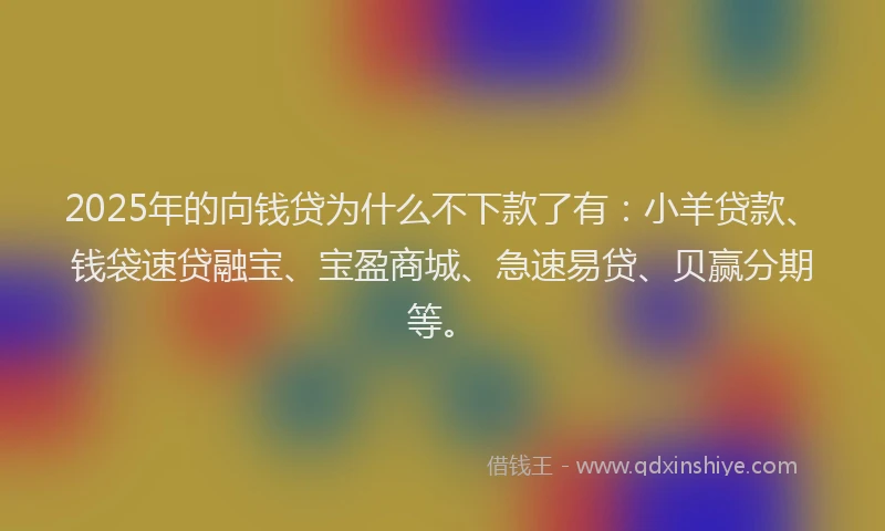 2025年的向钱贷为什么不下款了有：小羊贷款、钱袋速贷融宝、宝盈商城、急速易贷、贝赢分期等。