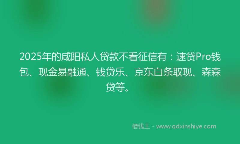 2025年的咸阳私人贷款不看征信有：速贷Pro钱包、现金易融通、钱贷乐、京东白条取现、森森贷等。