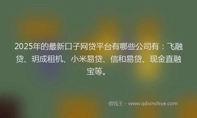 2025年的最新口子网贷平台有哪些公司有：飞融贷、玥成租机、小米易贷、信和易贷、现金直融宝等。