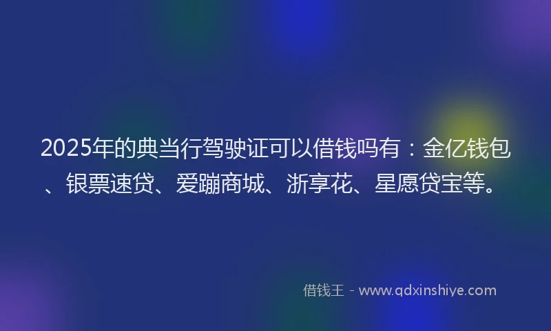 2025年的典当行驾驶证可以借钱吗有：金亿钱包、银票速贷、爱蹦商城、浙享花、星愿贷宝等。