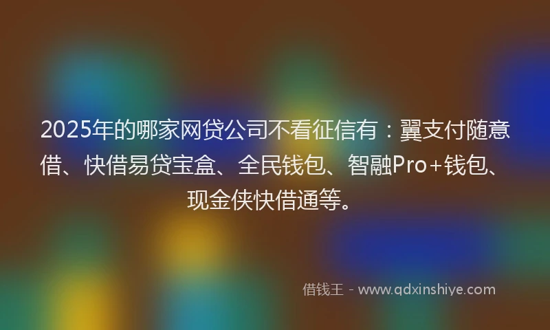 2025年的哪家网贷公司不看征信有：翼支付随意借、快借易贷宝盒、全民钱包、智融Pro+钱包、现金侠快借通等。