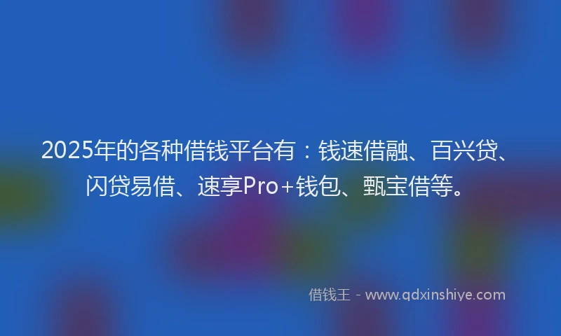 2025年的各种借钱平台有：钱速借融、百兴贷、闪贷易借、速享Pro+钱包、甄宝借等。