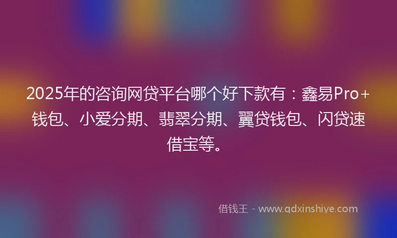2025年的咨询网贷平台哪个好下款有：鑫易Pro+钱包、小爱分期、翡翠分期、翼贷钱包、闪贷速借宝等。