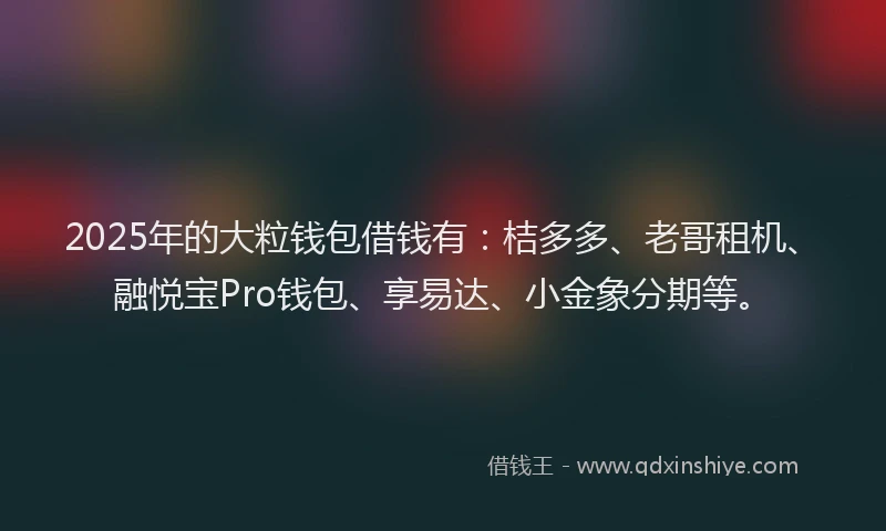 2025年的大粒钱包借钱有：桔多多、老哥租机、融悦宝Pro钱包、享易达、小金象分期等。