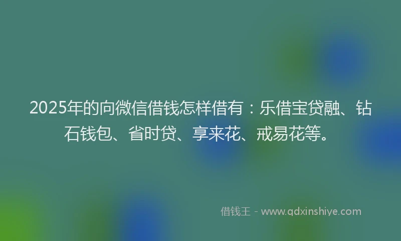 2025年的向微信借钱怎样借有：乐借宝贷融、钻石钱包、省时贷、享来花、戒易花等。