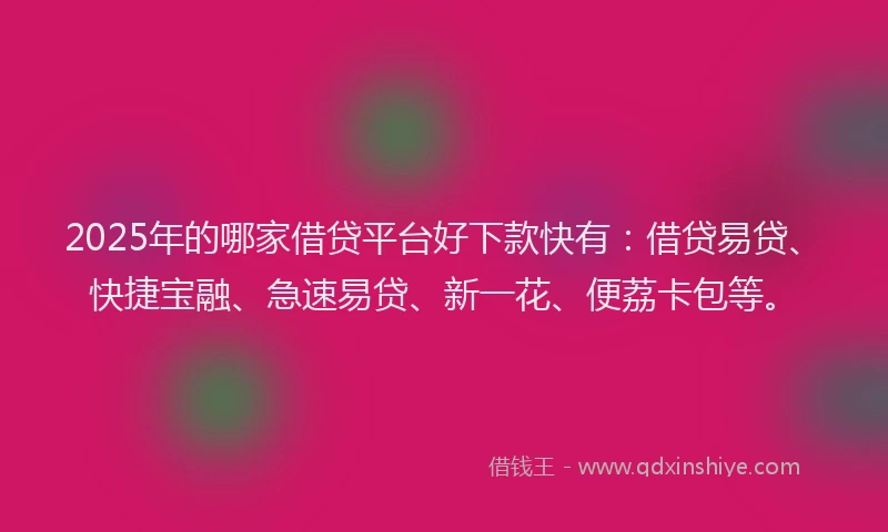 2025年的哪家借贷平台好下款快有：借贷易贷、快捷宝融、急速易贷、新一花、便荔卡包等。