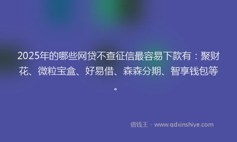 2025年的哪些网贷不查征信最容易下款有：聚财花、微粒宝盒、好易借、森森分期、智享钱包等。