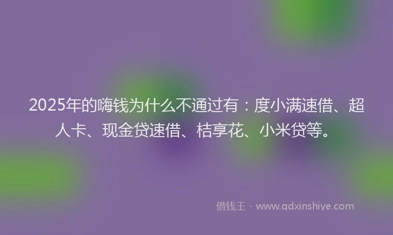 2025年的嗨钱为什么不通过有：度小满速借、超人卡、现金贷速借、桔享花、小米贷等。