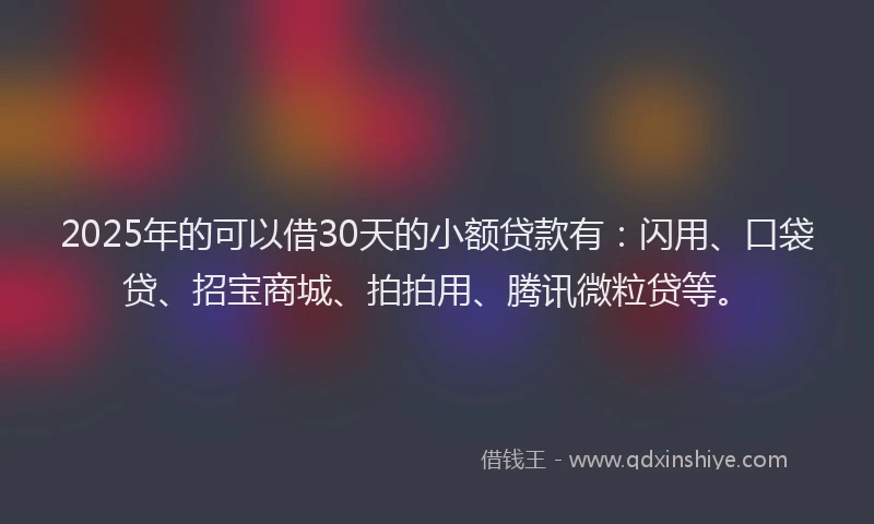 2025年的可以借30天的小额贷款有：闪用、口袋贷、招宝商城、拍拍用、腾讯微粒贷等。