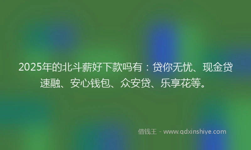 2025年的北斗薪好下款吗有：贷你无忧、现金贷速融、安心钱包、众安贷、乐享花等。