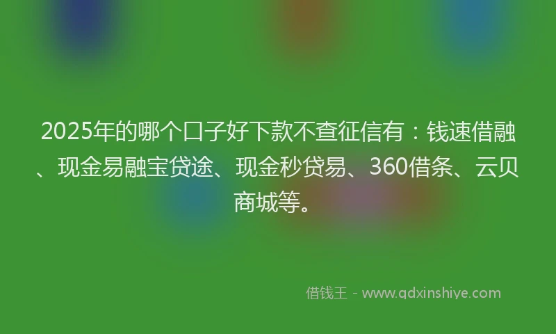 2025年的哪个口子好下款不查征信有：钱速借融、现金易融宝贷途、现金秒贷易、360借条、云贝商城等。