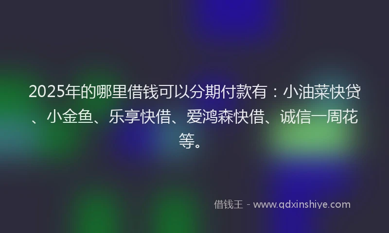 2025年的哪里借钱可以分期付款有：小油菜快贷、小金鱼、乐享快借、爱鸿森快借、诚信一周花等。