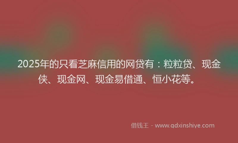 2025年的只看芝麻信用的网贷有：粒粒贷、现金侠、现金网、现金易借通、恒小花等。
