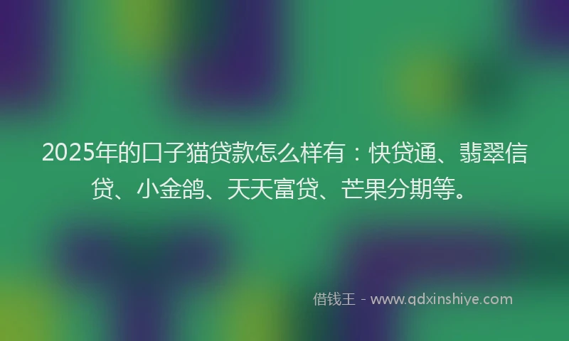 2025年的口子猫贷款怎么样有：快贷通、翡翠信贷、小金鸽、天天富贷、芒果分期等。