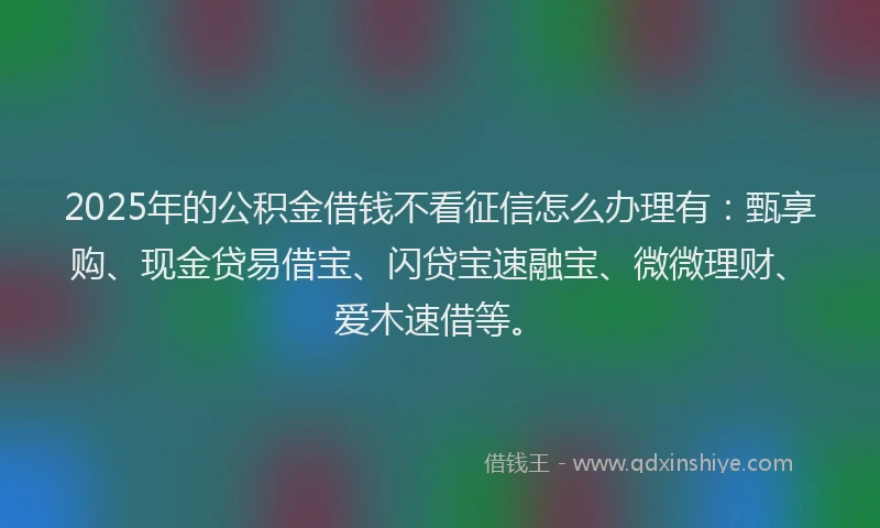 2025年的公积金借钱不看征信怎么办理有：甄享购、现金贷易借宝、闪贷宝速融宝、微微理财、爱木速借等。