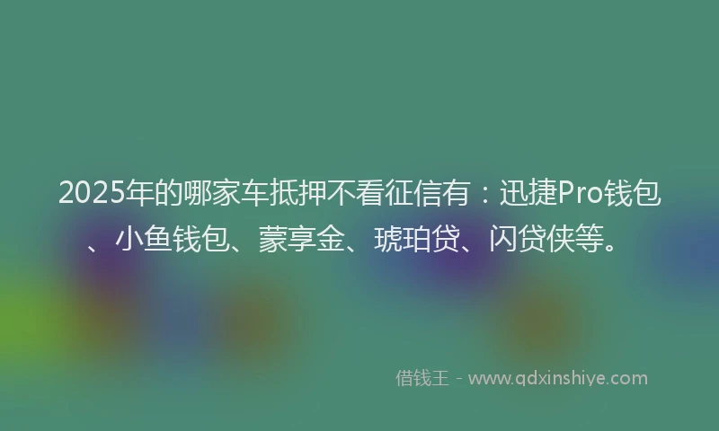 2025年的哪家车抵押不看征信有：迅捷Pro钱包、小鱼钱包、蒙享金、琥珀贷、闪贷侠等。