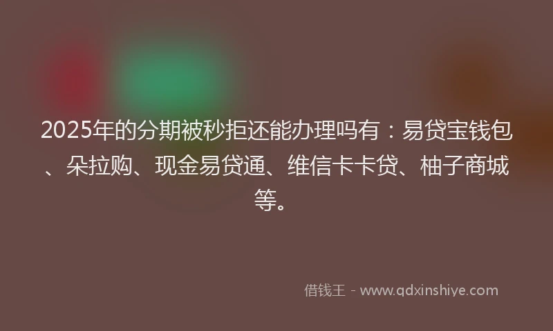 2025年的分期被秒拒还能办理吗有：易贷宝钱包、朵拉购、现金易贷通、维信卡卡贷、柚子商城等。