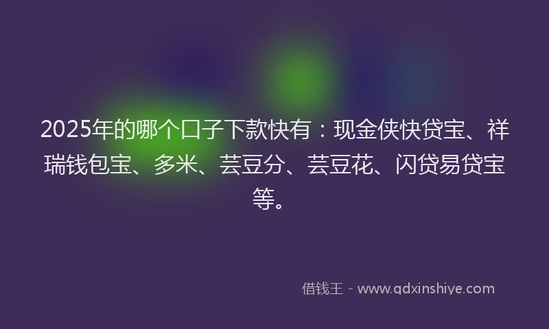 2025年的哪个口子下款快有：现金侠快贷宝、祥瑞钱包宝、多米、芸豆分、芸豆花、闪贷易贷宝等。