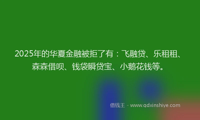 2025年的华夏金融被拒了有：飞融贷、乐租租、森森借呗、钱袋瞬贷宝、小鹅花钱等。