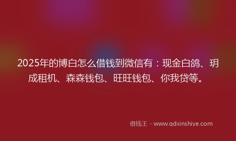 2025年的博白怎么借钱到微信有：现金白鸽、玥成租机、森森钱包、旺旺钱包、你我贷等。