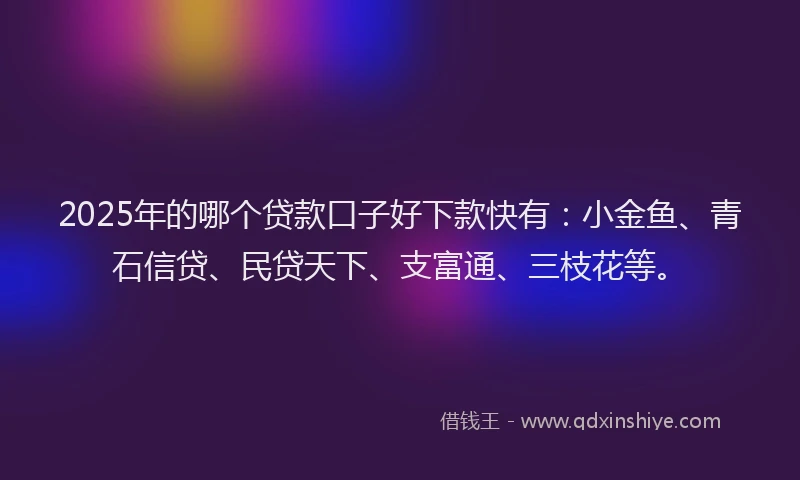 2025年的哪个贷款口子好下款快有：小金鱼、青石信贷、民贷天下、支富通、三枝花等。