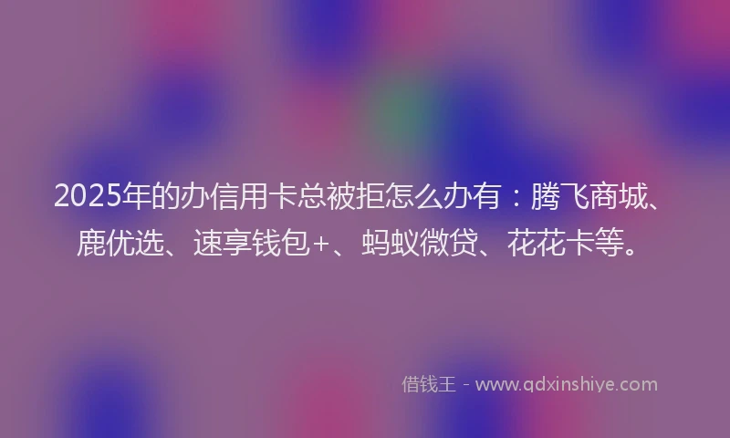 2025年的办信用卡总被拒怎么办有：腾飞商城、鹿优选、速享钱包+、蚂蚁微贷、花花卡等。