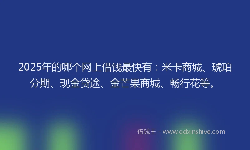 2025年的哪个网上借钱最快有：米卡商城、琥珀分期、现金贷途、金芒果商城、畅行花等。