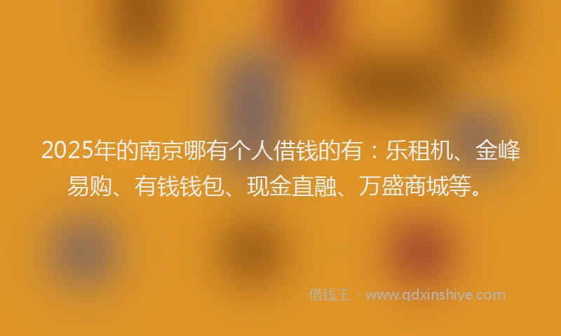 2025年的南京哪有个人借钱的有：乐租机、金峰易购、有钱钱包、现金直融、万盛商城等。