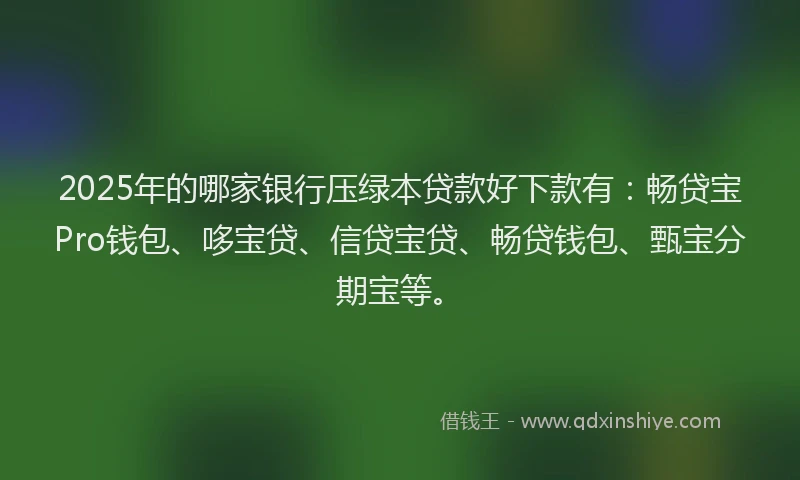 2025年的哪家银行压绿本贷款好下款有：畅贷宝Pro钱包、哆宝贷、信贷宝贷、畅贷钱包、甄宝分期宝等。