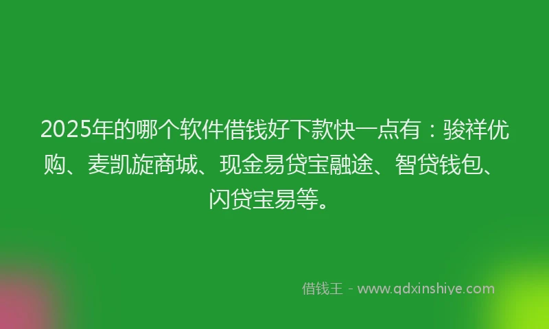 2025年的哪个软件借钱好下款快一点有：骏祥优购、麦凯旋商城、现金易贷宝融途、智贷钱包、闪贷宝易等。