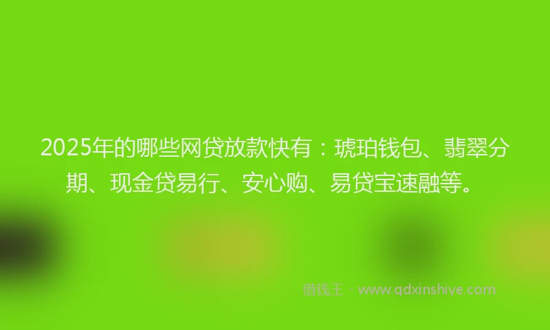 2025年的哪些网贷放款快有：琥珀钱包、翡翠分期、现金贷易行、安心购、易贷宝速融等。