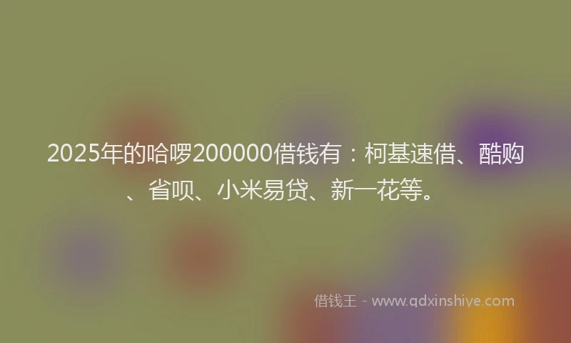 2025年的哈啰200000借钱有：柯基速借、酷购、省呗、小米易贷、新一花等。
