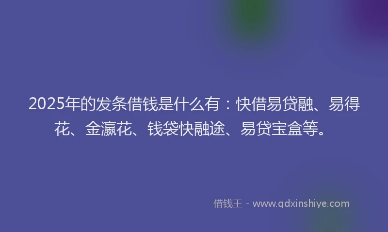 2025年的发条借钱是什么有：快借易贷融、易得花、金瀛花、钱袋快融途、易贷宝盒等。