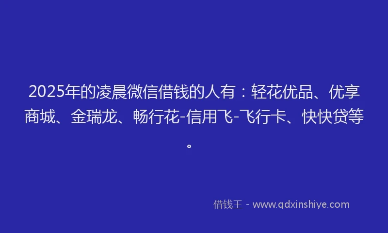 2025年的凌晨微信借钱的人有：轻花优品、优享商城、金瑞龙、畅行花-信用飞-飞行卡、快快贷等。