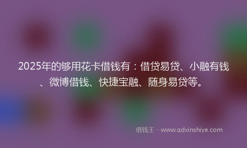 2025年的够用花卡借钱有：借贷易贷、小融有钱、微博借钱、快捷宝融、随身易贷等。