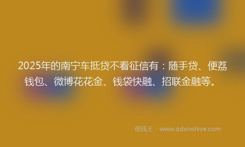 2025年的南宁车抵贷不看征信有：随手贷、便荔钱包、微博花花金、钱袋快融、招联金融等。
