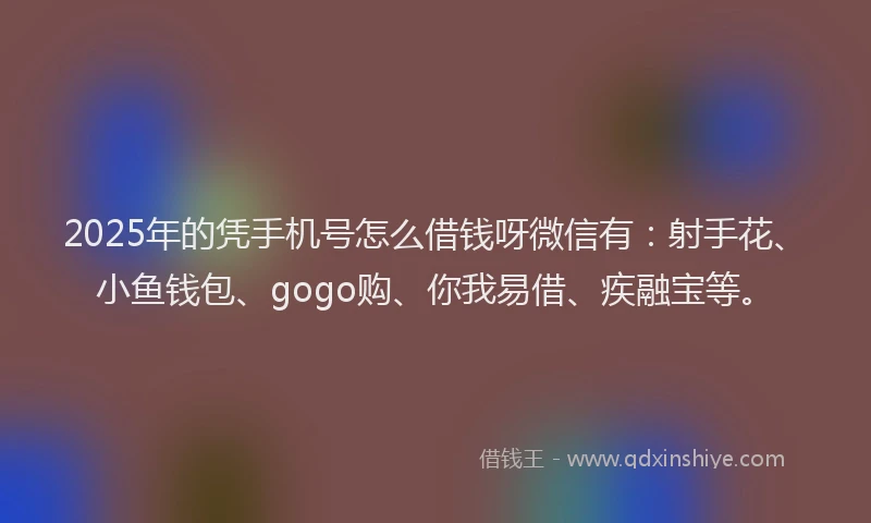 2025年的凭手机号怎么借钱呀微信有：射手花、小鱼钱包、gogo购、你我易借、疾融宝等。