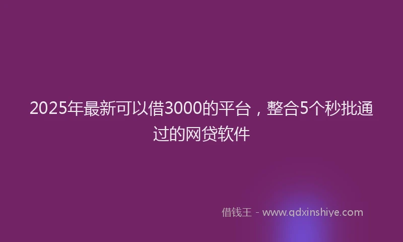 2025年最新可以借3000的平台，整合5个秒批通过的网贷软件