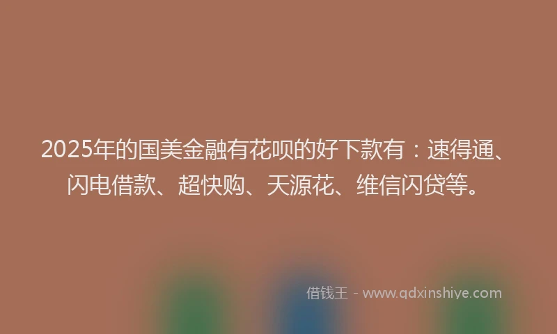 2025年的国美金融有花呗的好下款有：速得通、闪电借款、超快购、天源花、维信闪贷等。