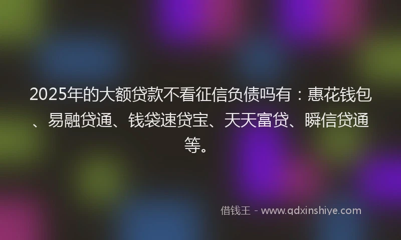 2025年的大额贷款不看征信负债吗有：惠花钱包、易融贷通、钱袋速贷宝、天天富贷、瞬信贷通等。