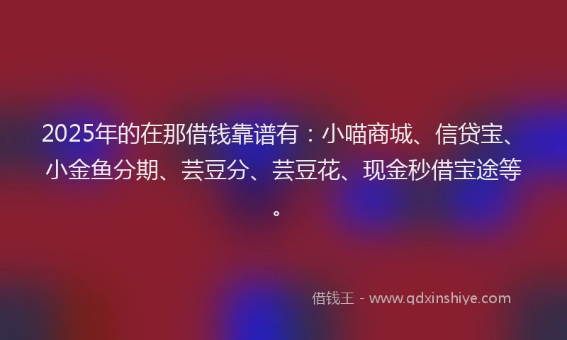 2025年的在那借钱靠谱有：小喵商城、信贷宝、小金鱼分期、芸豆分、芸豆花、现金秒借宝途等。
