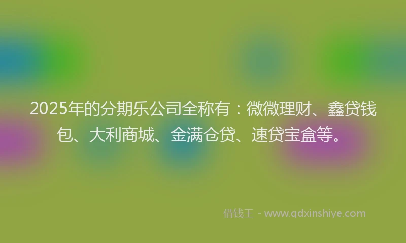 2025年的分期乐公司全称有：微微理财、鑫贷钱包、大利商城、金满仓贷、速贷宝盒等。
