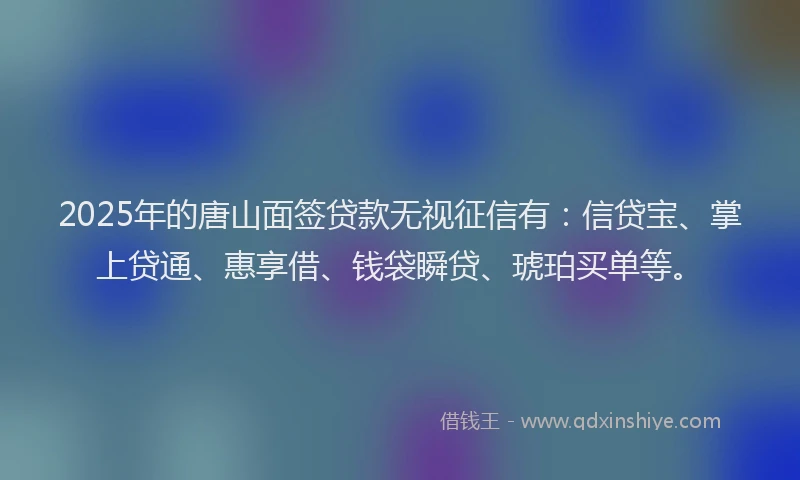 2025年的唐山面签贷款无视征信有：信贷宝、掌上贷通、惠享借、钱袋瞬贷、琥珀买单等。