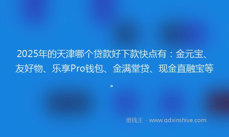 2025年的天津哪个贷款好下款快点有：金元宝、友好物、乐享Pro钱包、金满堂贷、现金直融宝等。